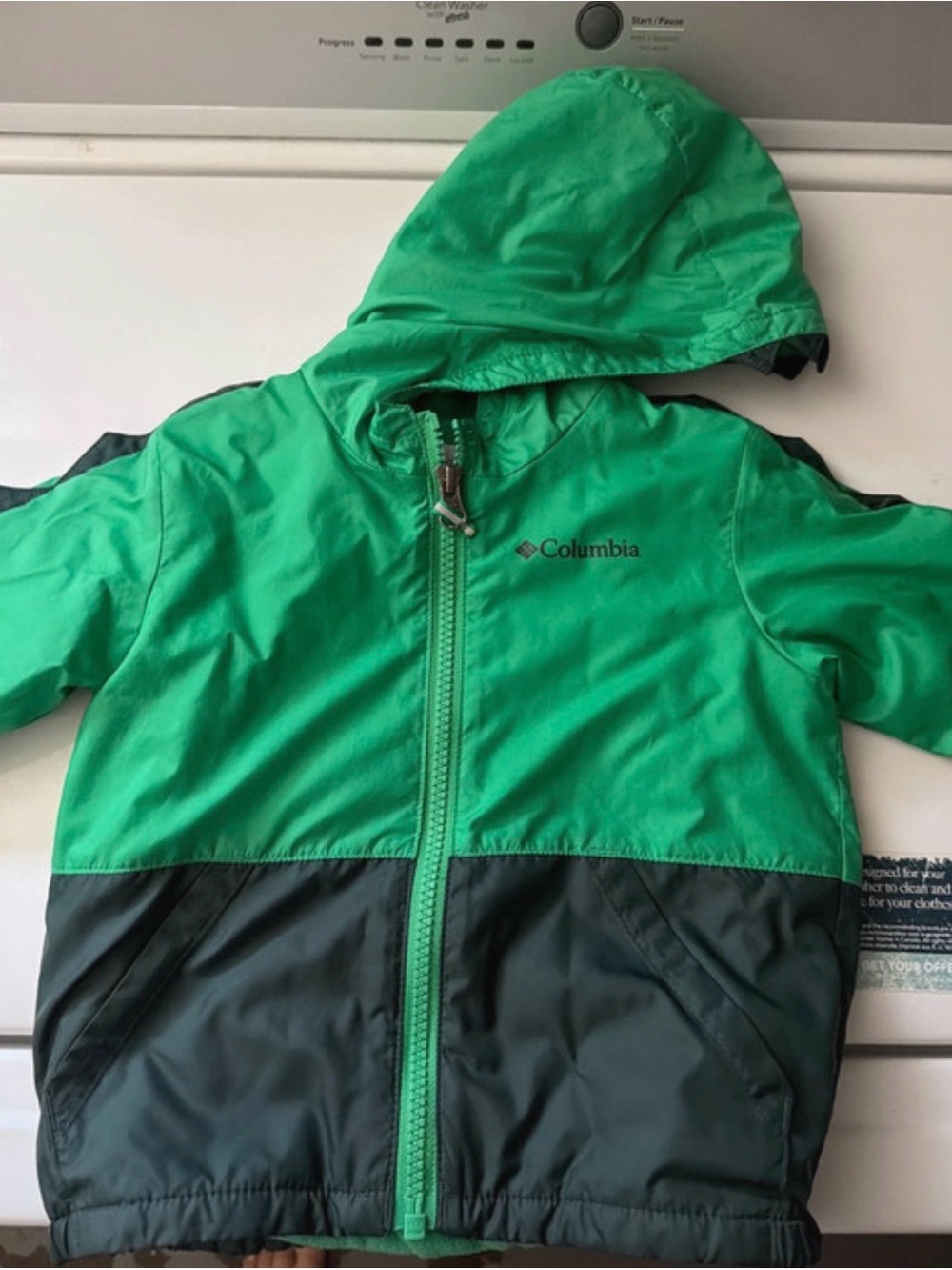 Columbia Boys' Green and Dark Green Hooded Rain Jacket